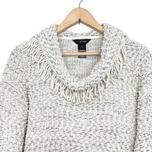 Ali Miles Cowl Neck Textured Sweater Womens PM Fringe‎ Accents Soft Chic Modern